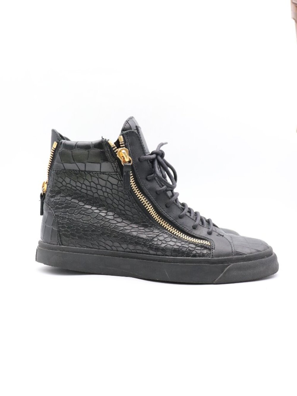 Giuseppe Zanotti London Men's Size EU 42 Double Zip Black Leather Sneakers